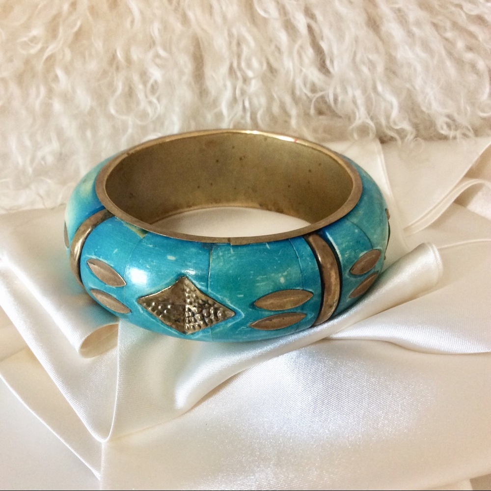 Unique Chunky Boho Bangle Bracelet Turquoise